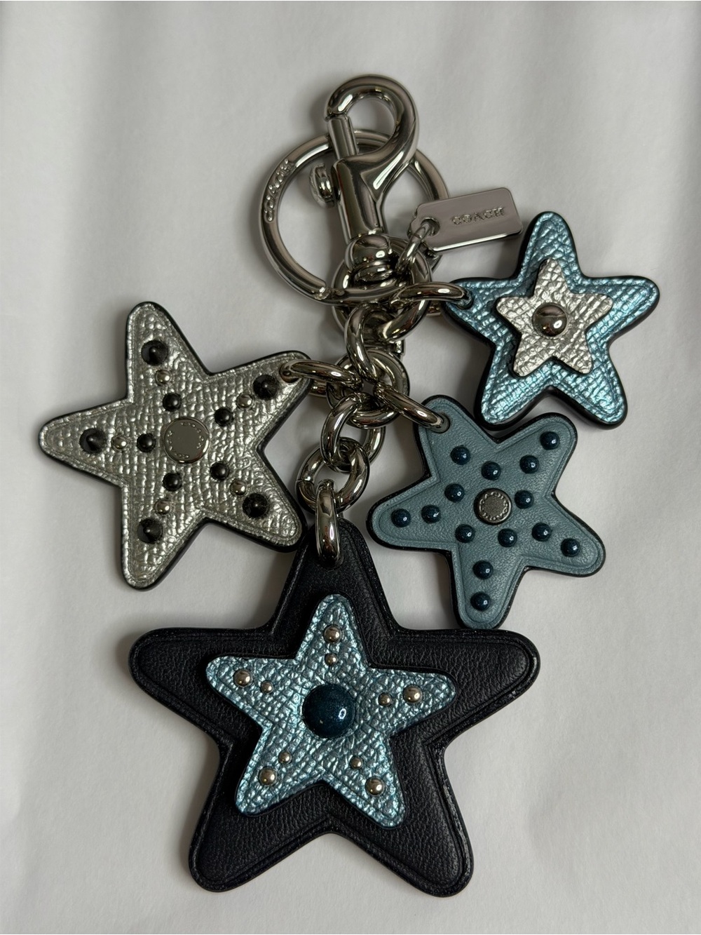 EUC Coach Metallic Star Mix Bag Charm Midnight Navy Silver F39529